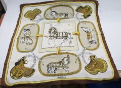 Vintage Hermes silk scarf 'Grand Apparat' designed by Jacques Eudel, some faint marks, off setting