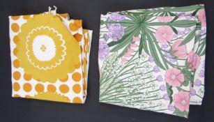 Six lengths of vintage fabric, each as a single curtain, to include Sandersons 'The Mallow',