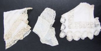 Embroidered collar with bobbin lace borders and another with spiders web design lace borders, a