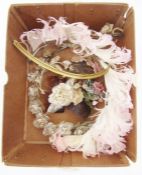 1920's waxed dress bridal head piece, a waxed flower on a hair comb, a curled feather head piece,