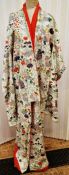 Early 20th century Japanese kimono, possibly wedding, vibrant coloured embroidery and gold thread on