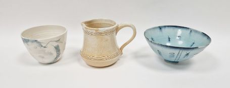 Victoria Houghton studio porcelain bowl with graphite pencil decoration of an apple and pear,