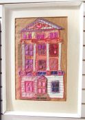 Nova Day (20th Century), fabric, woolwork and embroidered picture of a Regency house, on brown