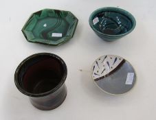 Philip & Frannie Leach, Springfield Pottery, bowl with black swirl decoration on blue ground,