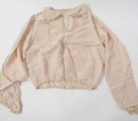 Silk vintage blouse with elasticated waist, trimmed with lace, three button fastening, pintucks