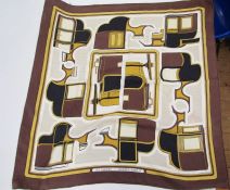 Vintage Hermes silk scarf 'Les Coupes' designed by F. de la Perriere, rolled edges, tiny hole by the