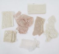 Various lace collars, an embroidered chiffon collar, a lace and silk handkerchief, a part
