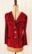 Burgundy crushed velvet jacket labelled 'Lee Bender at Bus Stop', size 14, a pair of brown velvet