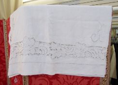 Four various French linen sheets, embroidered, cut and drawn thread, 2m x 3.16m, 1.74m x 2.65m, 2.