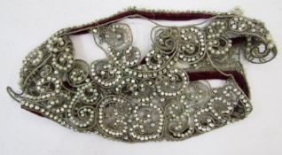1920's paste and faux-pearl decorated head piece on silver net with silver-coloured thread, with
