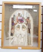 Jan Messent (20th Century), applique textile depicting a portrait of a bearded man, with details