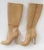 Pair of tan full-length high-heeled Mulberry boots, with the original Mulberry dust bag, size 40 (