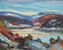 Nils Du, signed indistinctly (Swedish)   Oil on canvas  Swedish river landscape, signed