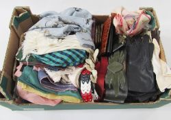 Assorted vintage and later scarves, belts, leather wallets, etc (1 box)
