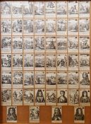 Selection of framed and glazed reproduction playing cards, depicting kings, queens and emperors,