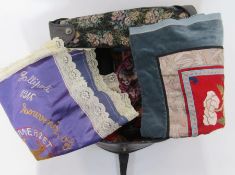 Assorted vintage textiles to include an embroidered cushion cover, a pair of Christian Dior plain