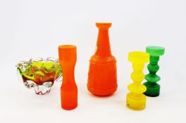 Josef Hopodka for Chribska, Czech glass lobed bowl, the bowl of lime green and cranberry tints,18.