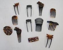 Various tortoiseshell and faux-tortoiseshell hair pins to include jet, diamante detailed (1 box)