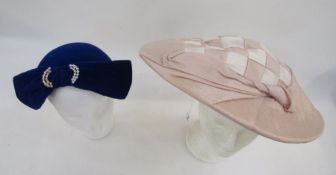 1950's vintage hats to include black net and velvet, blue velvet with diamante decorations