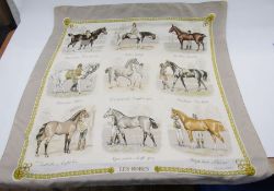 Vintage Hermes silk scarf 'Les Robes' designed by Ledoux, slight creases, rolled edges, approx