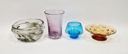 Whitefriars glass knobbly bowl, streaky green and clear colourway, designed by William Wilson and