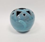 William Fishley Holland Jr, studio pottery vase of bulbous form with incised decoration of a swan