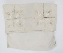 Collection of silk and lace handkerchiefs, within an embroidered linen handkerchief bag and a