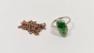Gold-coloured metal belcher chain-pattern chain, 4.8g approx. and a 9ct white gold and jade ring (2)