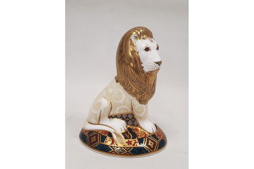 Royal Crown Derby bone china heraldic lion paperweight, designed by Louise Adams, limited edition - Image 1 of 3