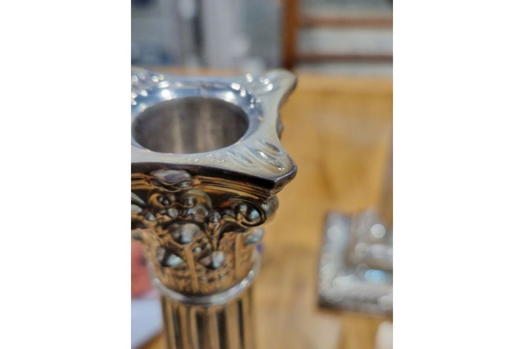 Victorian set of four large silver candlesticks, of Corinthian column form, on square bases, - Image 29 of 31