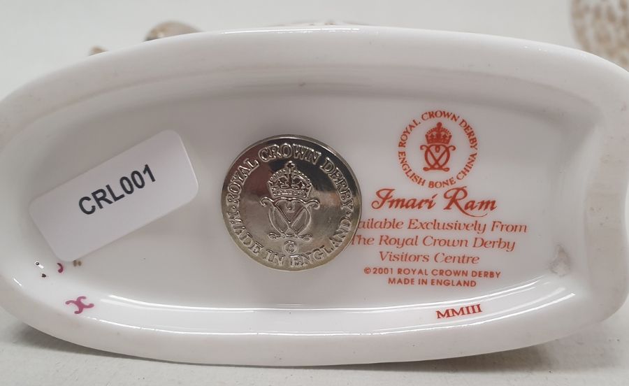 Pair of Royal Crown Derby bone china animal paperweights, modelled as the 'Imari Ram' and 'Imari - Image 3 of 4