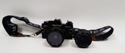 Praktica BC1 electronic camera with Hanimex lens and a Praktica PB Pentacon lens