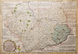 Robert Morden  Coloured engraving  Map of Gloucestershire  Emmanuel Bowen 
