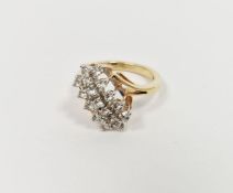 18ct gold and white stone dress ring set three rows of white stones