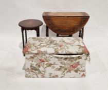 Mid century carved oak drop-flap occasional table of oval form, 60cm high x 73cm wide, another small