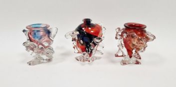 Gail D Gill free-form cased glass vase with pink and blue core, height 11cm, a free form vase with