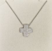 18ct white gold and diamond set Moline cross, allover pave set on 18ct white gold curb-type link