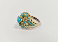 Gold and turquoise cluster ring bearing crown mark, gross weight 5.5g approx.