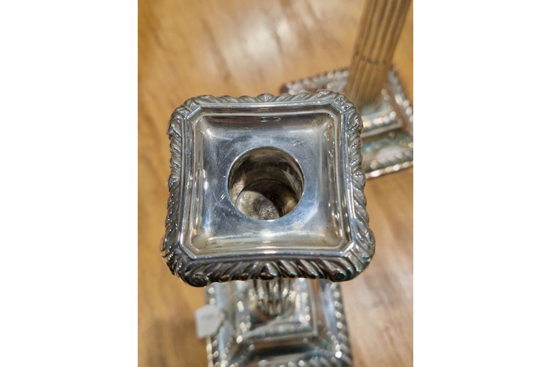 Victorian set of four large silver candlesticks, of Corinthian column form, on square bases, - Image 15 of 31