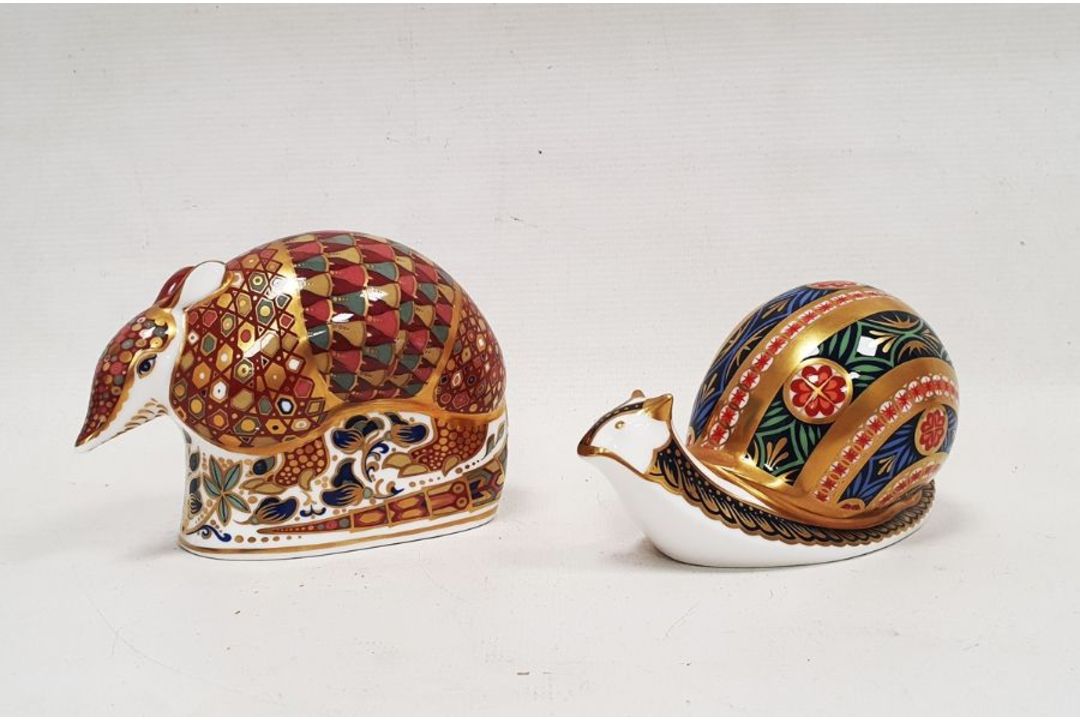 Two Royal Crown Derby bone china paperweights, the first modelled as an 'Armadillo' circa 1996, - Image 1 of 4