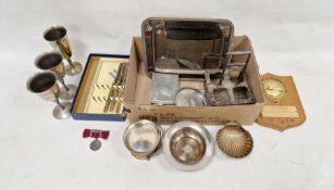 Assorted silver-plated and pewter to include a pewter cigarette box, a pewter goblet, silver-