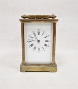 Early 20th century five-brass brass carriage clock with bell chime, the movement stamped 'Hands'