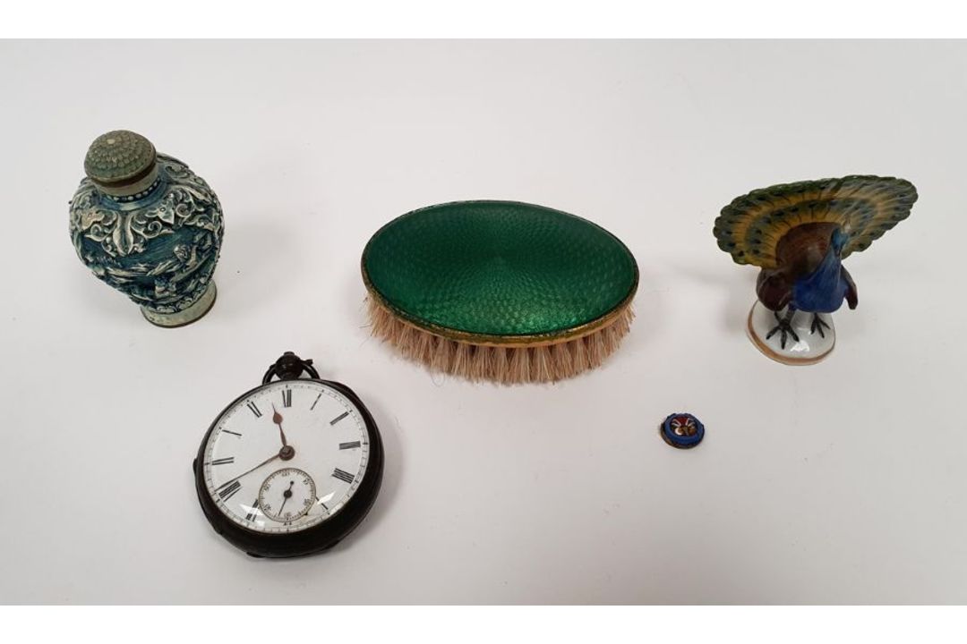 Silver pocket watch with subsidiary seconds dial, key winding, an enamelled small hairbrush, a - Image 2 of 7