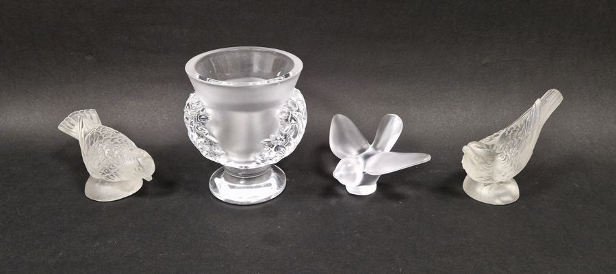 Lalique 'Saint Cloud' vase, signed to base, height 11.5cm together with three Lalique-style
