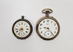 Two continental low grade silver-cased pocket watches, both having enamel dials, one marked 800, the