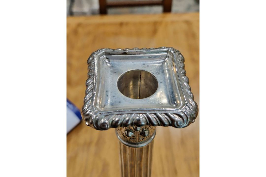 Victorian set of four large silver candlesticks, of Corinthian column form, on square bases, - Image 7 of 31
