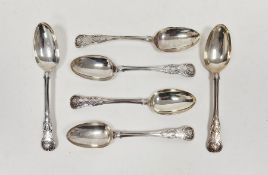 William IV set of six silver king's pattern table spoons, the earliest being hallmarked London