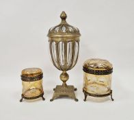 20th century Indian gilt metal-mounted mould blown glass urn and domed cover with pinecone finial,