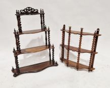 Victorian rosewood four-tier tabletop whatnot/shelves, of graduated form, each section support on