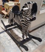 Wooden painted Zebra rocking horse with detachable tail, 86cm tall